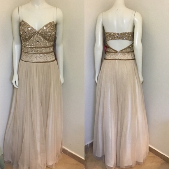 Aidan Mattox beaded spaghetti strap sleeveless tulle long gown - Picture 4 of 8